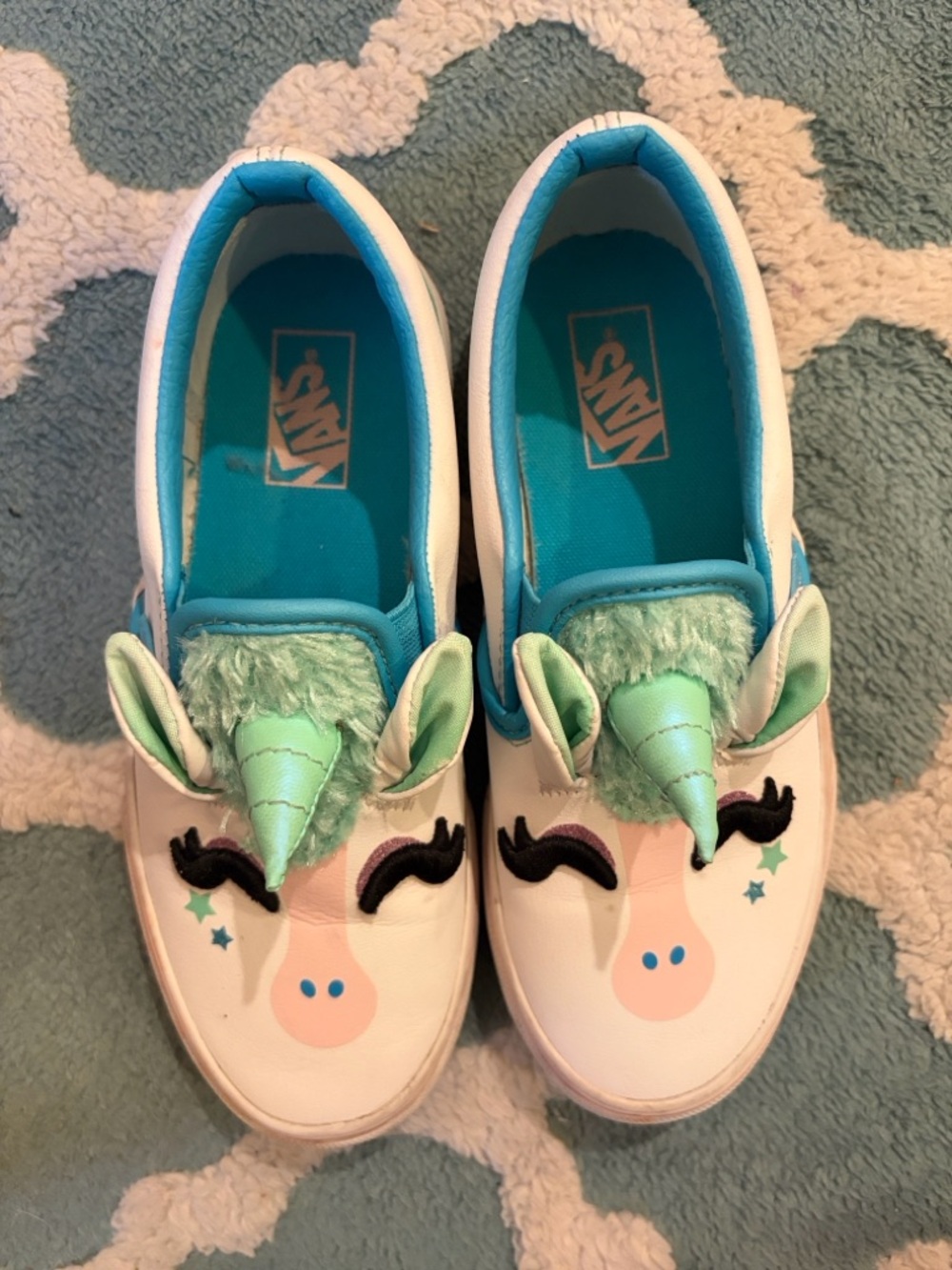 Kids Vans Unicorn Slip-On Sneakers in White and Mint